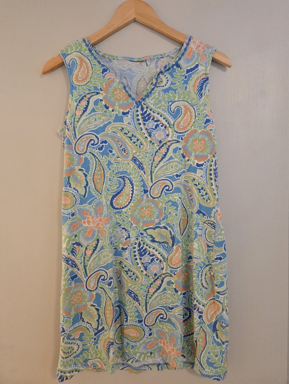 100% Cotton Tank Dress - Vibrant Blue, Green, and Peach Paisley Print